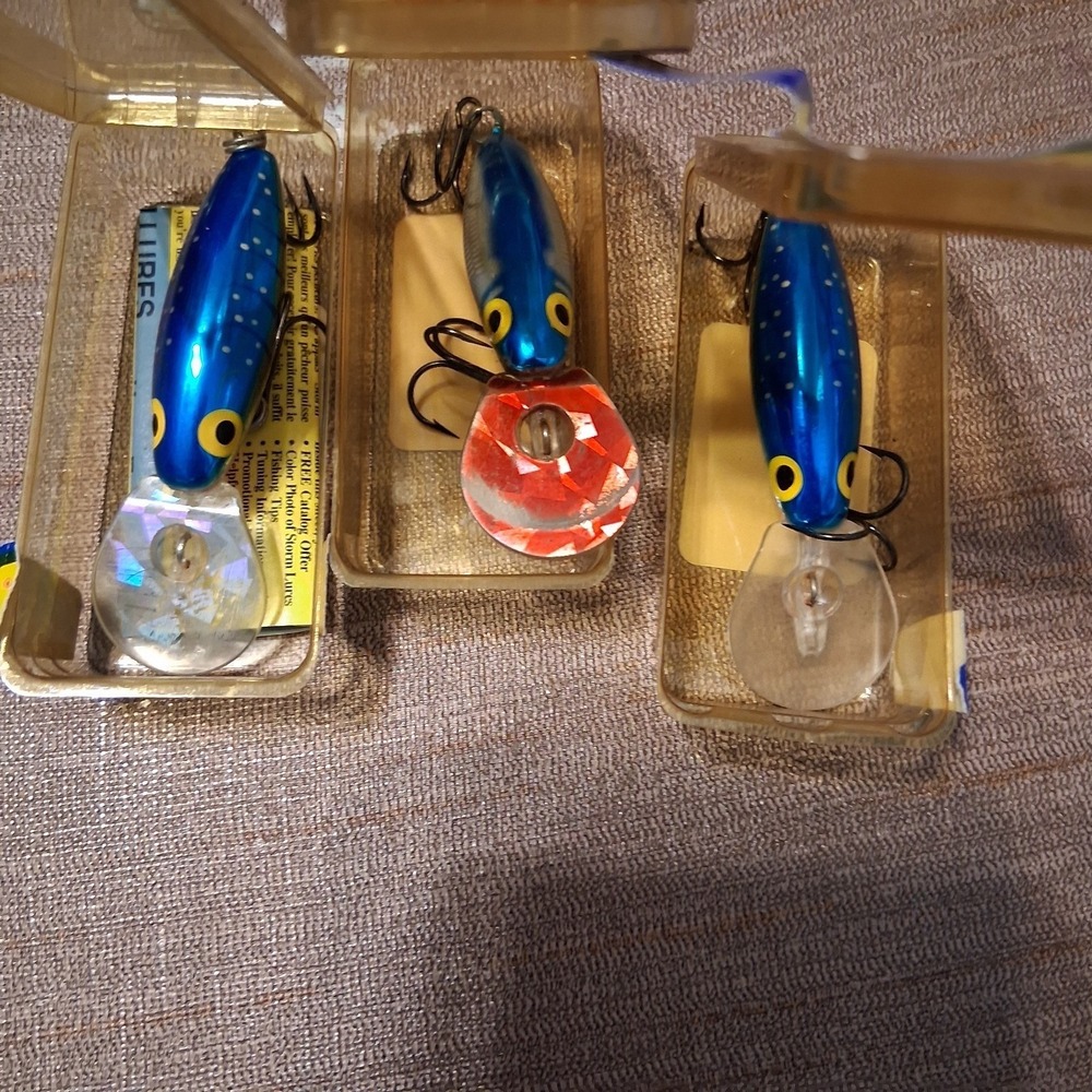 Vtg Storm Hot 'N Tot Pre Rapala Fishing Lures In Package Lot Of 3 Metallic Blue